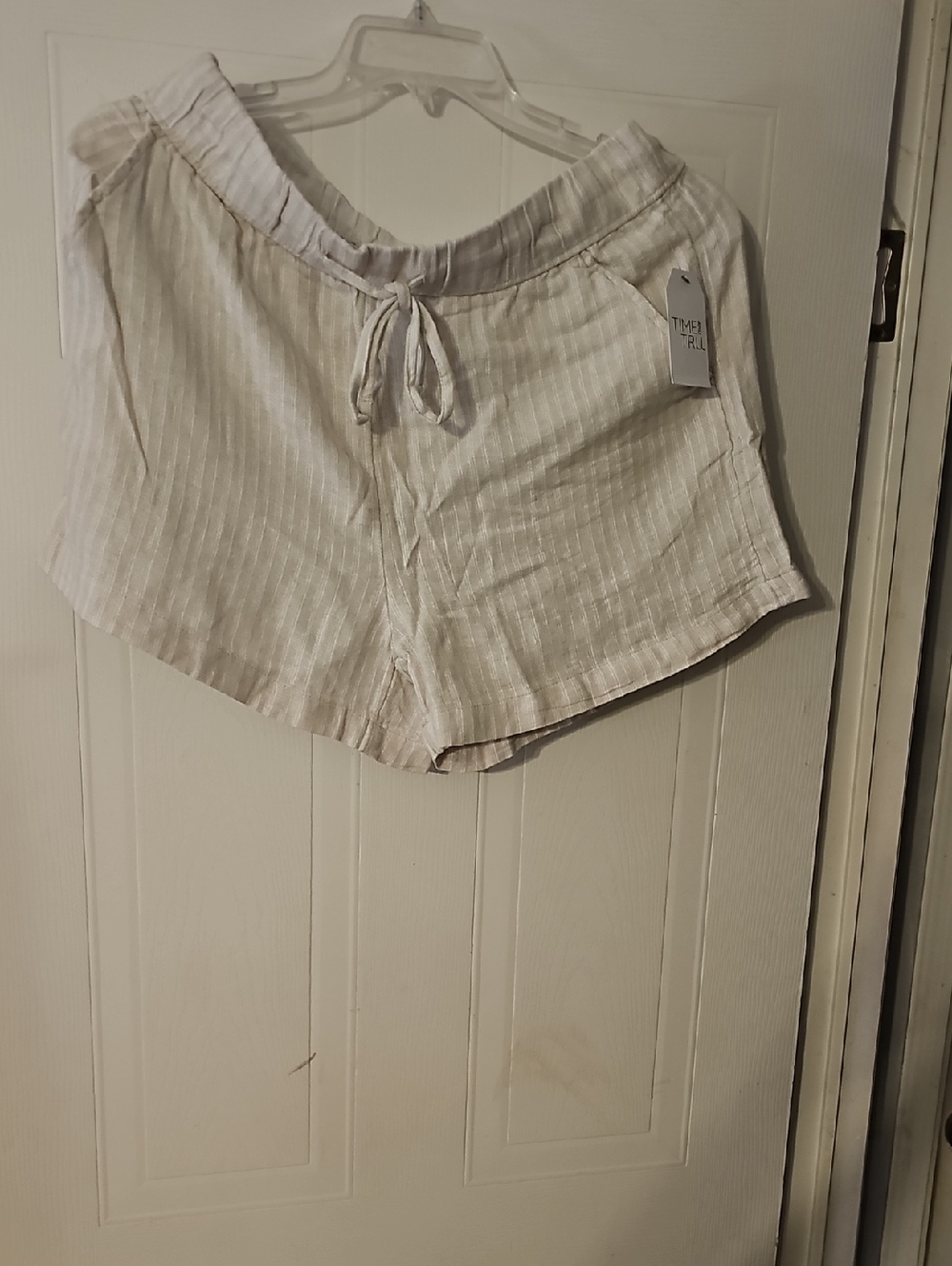 Time and Tru Cream Stripe Drawstring Athletic Shorts